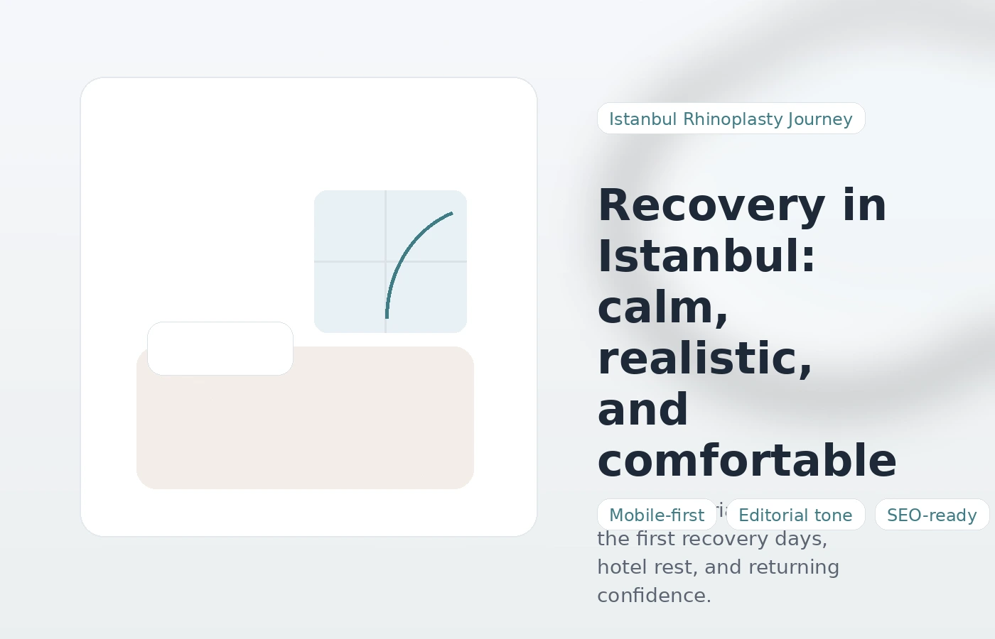 Editorial hotel-room illustration representing calm rhinoplasty recovery in Istanbul
